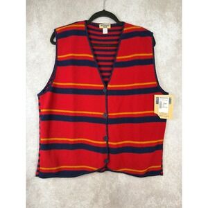 NWT VTG 90s Northwest Blue Sweater Vest Women Large Red Navy Striped Made in USA